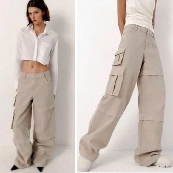 Zara Pants - Zara multi pocket cargo pants tan  size 12